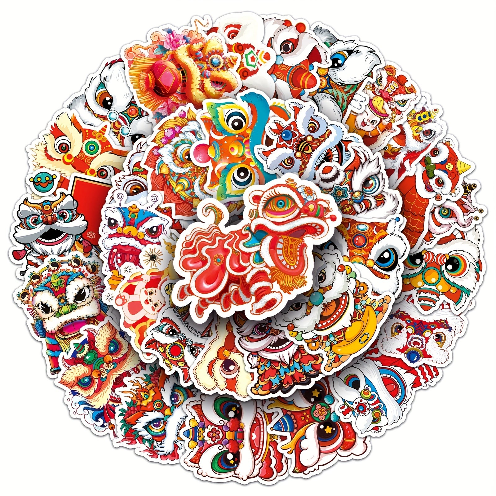 50pcs Lion Dance Cartoon Stickers Chinese Traditional Culture Luggage Decoration