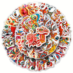 50pcs Lion Dance Cartoon Stickers Chinese Traditional Culture Luggage Decoration