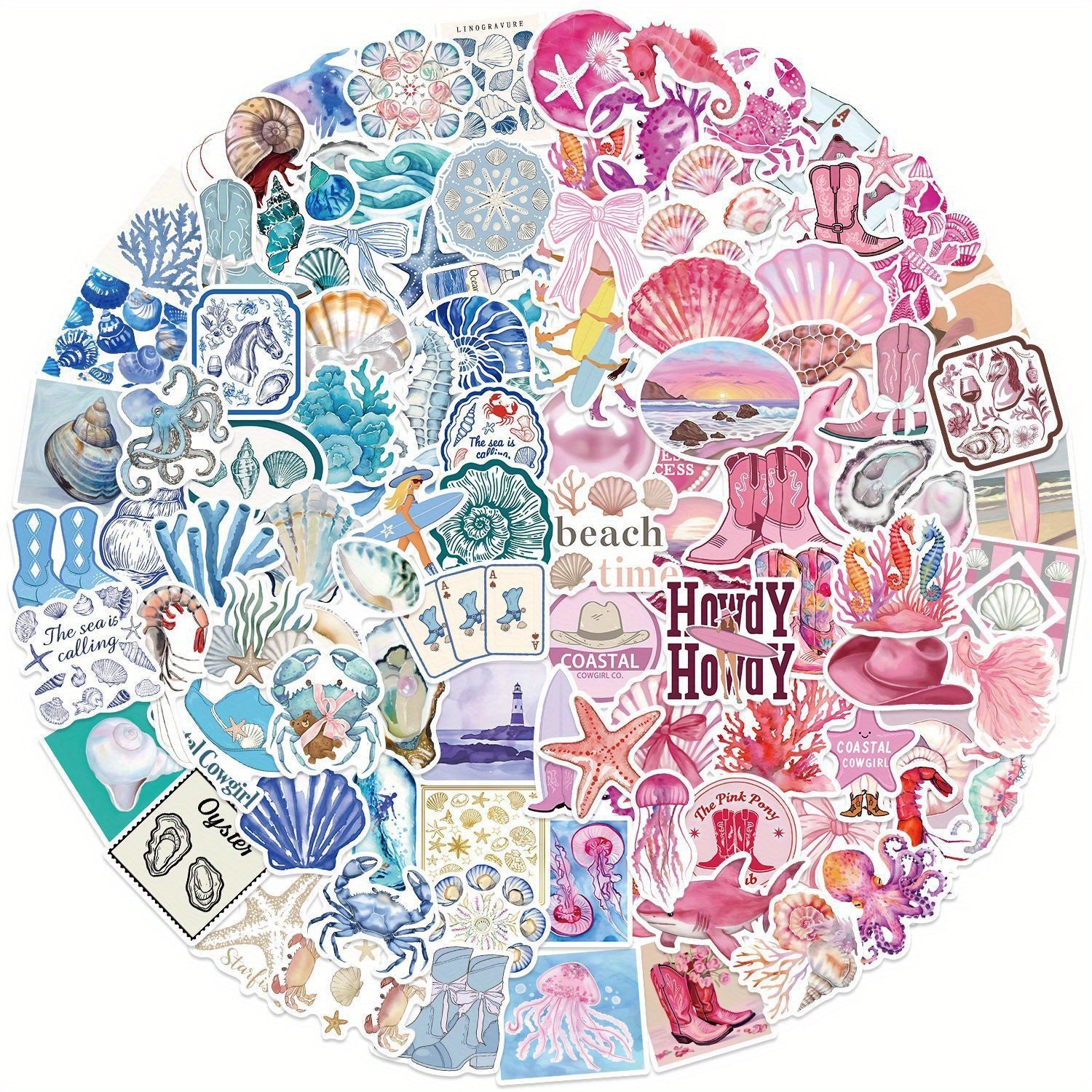 100pcs Ocean Stickers Pink Designs Waterproof Vinyl for Laptops Phones