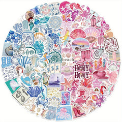100pcs Ocean Stickers Pink Designs Waterproof Vinyl for Laptops Phones