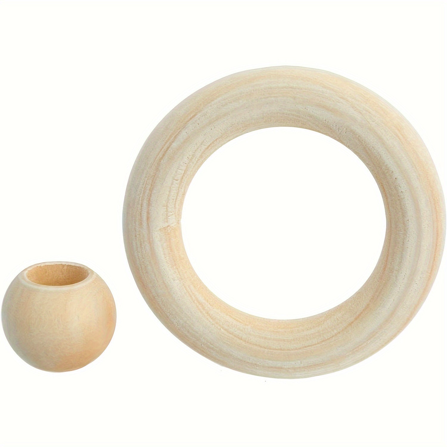 50pcs Wooden Beads & 30pcs Wood Rings for Macrame DIY Pendant Connectors