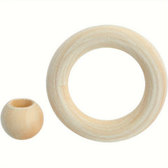 50pcs Wooden Beads & 30pcs Wood Rings for Macrame DIY Pendant Connectors
