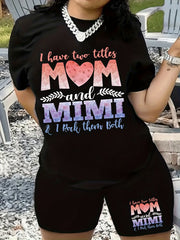 Family Casual Outfits Women's Plus Slogan Print Top & Shorts