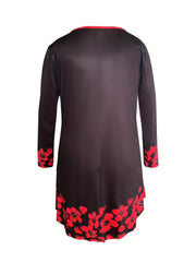Skull & Floral Print Long Sleeve V Neck Dress