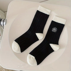 4 Pairs Floral Pattern Comfy Mid Tube Women's Socks