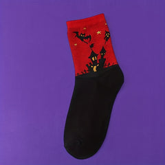 Cartoon Ghost Print Socks Halloween Mid Tube Socks Women's Stockings