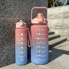 2pcs Gradient Plastic Water Cup 67.63oz Leakproof Bottle with Straw & Handle