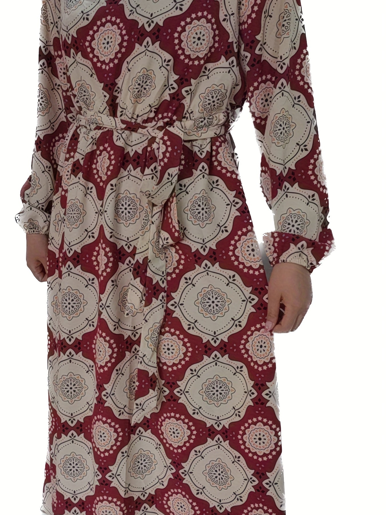 Floral Print Long Sleeve Plus Size Dress