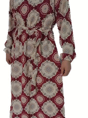 Floral Print Long Sleeve Plus Size Dress