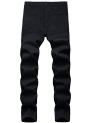 Slim Fit Embroidery Bird Ripped Jeans Men's Casual Medium Stretch Denim Pants