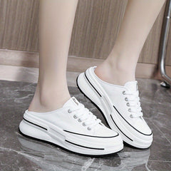 Women's Platform Canvas Shoes Mule Sneakers Lace Up Comfortable Walking