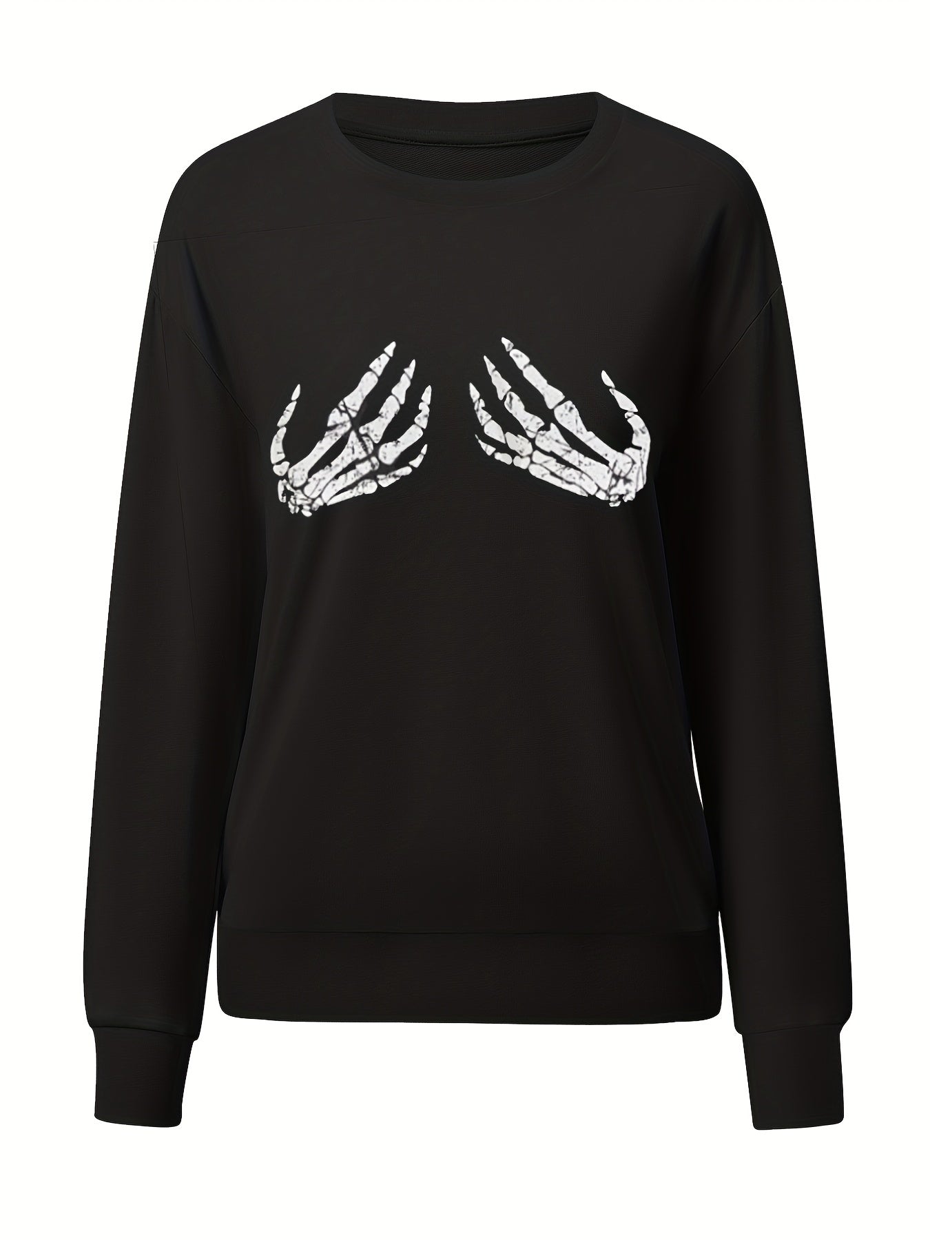 Skeleton Hand Print Long Sleeve Sweatshirt for Fall Winter