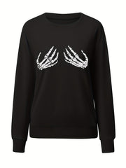 Skeleton Hand Print Long Sleeve Sweatshirt for Fall Winter
