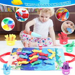 Toddler Fishpond Cloth Fishing Toy Set Safe Polyester Fiber Fish Game