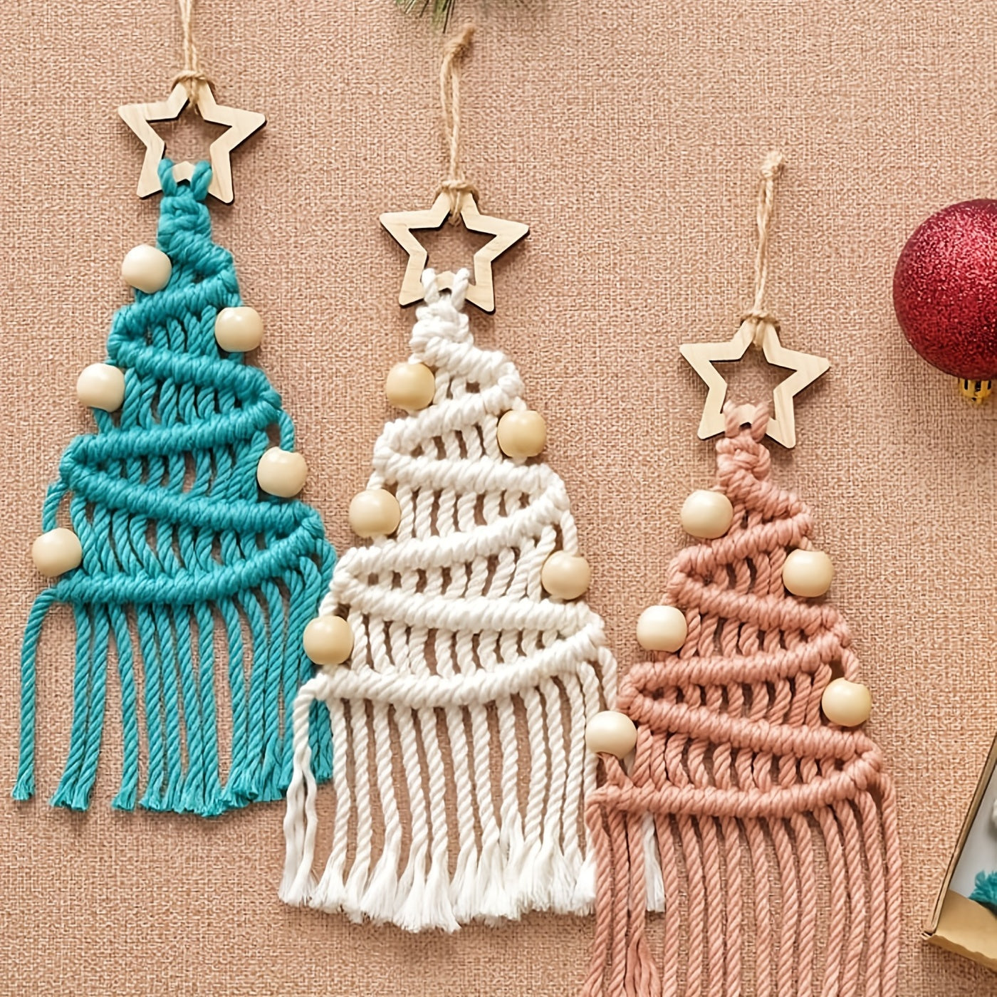 3pcs Macrame Cord Christmas Tree DIY Kit