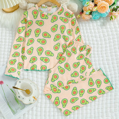 Kid's 2pcs Avocado Print Pajamas Set Long Sleeve Top & Pants Comfy PJ Set