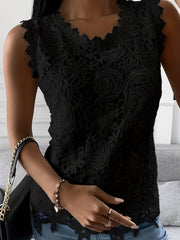 Lace Tank Top Sleeveless Crew Neck Summer Tee