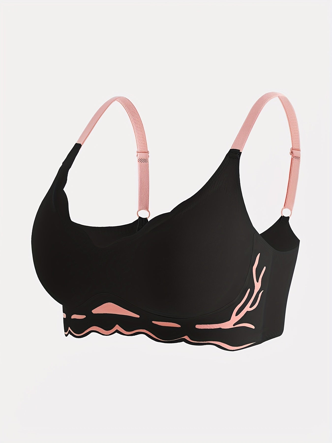 Colorblock Wireless Bra Seamless Scallop Trim Stretch Bra