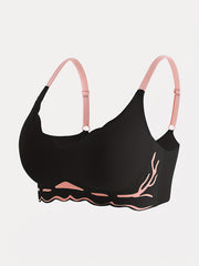 Colorblock Wireless Bra Seamless Scallop Trim Stretch Bra