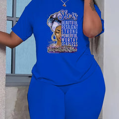 Graphic Print Pantsuits 2pc Set Short Sleeve Loose Tops & High waisted Skirt