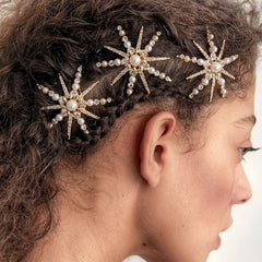 Sunflower Rhinestone Pearl Hair Comb Golden Hairpin Bridal Wedding Accessories