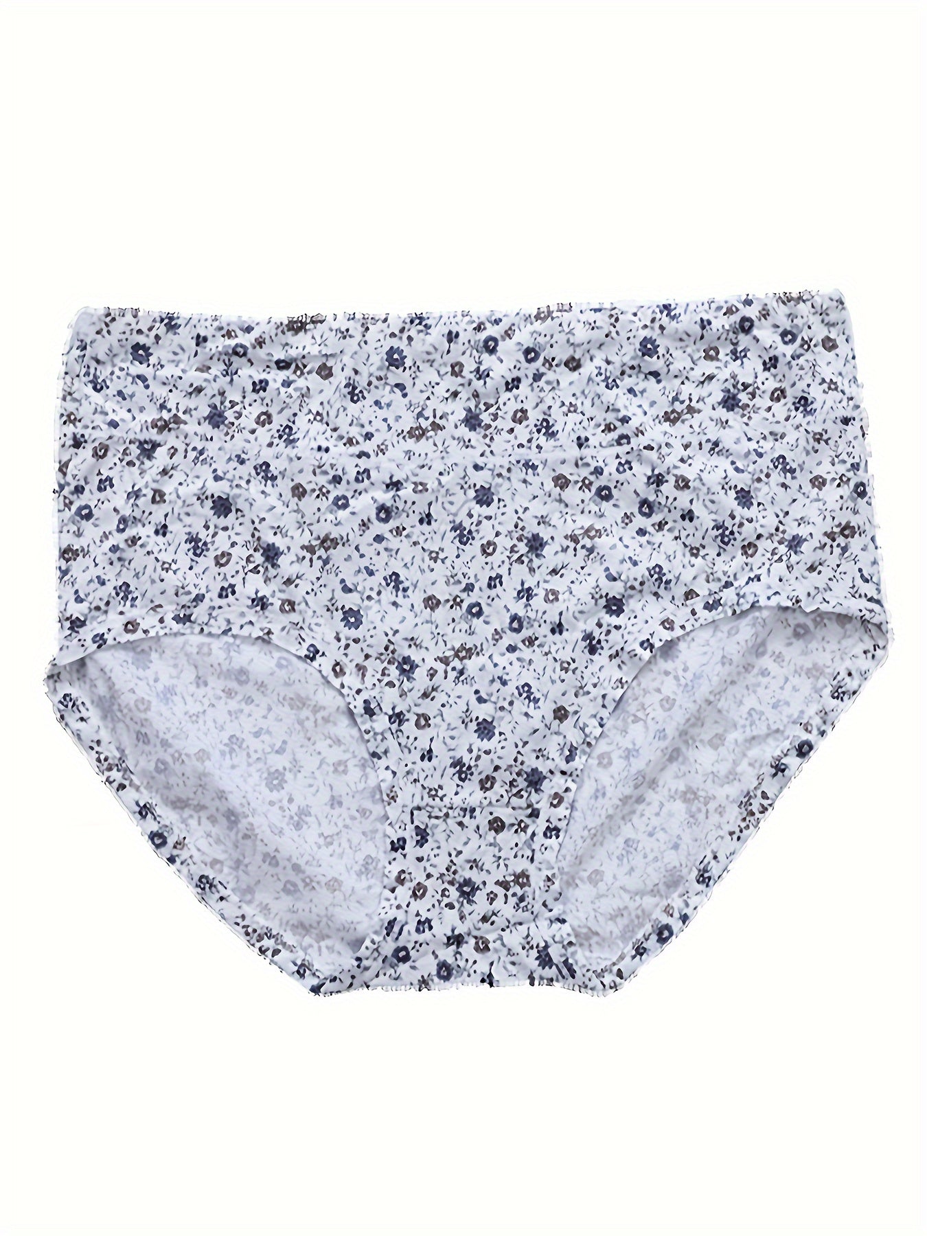 4 Pack Plus Size Panties Set Women's Plus Ditsy Floral Print High Waist