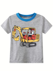 Excavator Cartoon Print Toddler Boys 2PC Pajamas Set