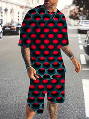 Men's All Over Hole 3D Pattern 2 Piece Outfit Set