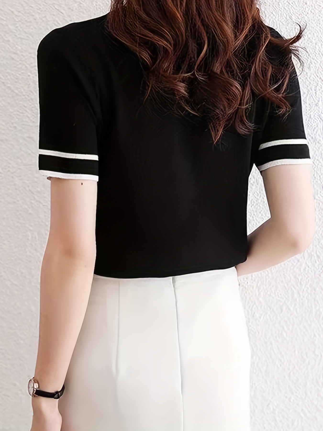 V Neck Short Sleeve Sweater Women's Clothing