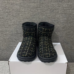 Women's Plaid Winter Snow Boots Round Toe Anti-slip Ankle Boots