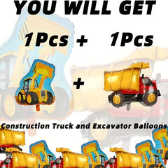 2pcs Excavator Aluminum Film Balloons Boy's Birthday Party Decoration Toy