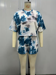 Floral Print Two-piece Set Short Sleeve T-shirt & Shorts Outfit