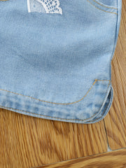 Girls Denim Shorts with Lace Belt for Summer