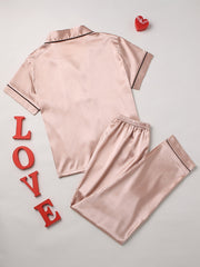 Letter Print Pajama Set Short Sleeve Top & Pants Women's Sleepwear
