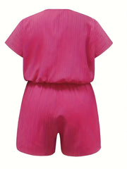 Solid Ribbed Short Sleeve Romper