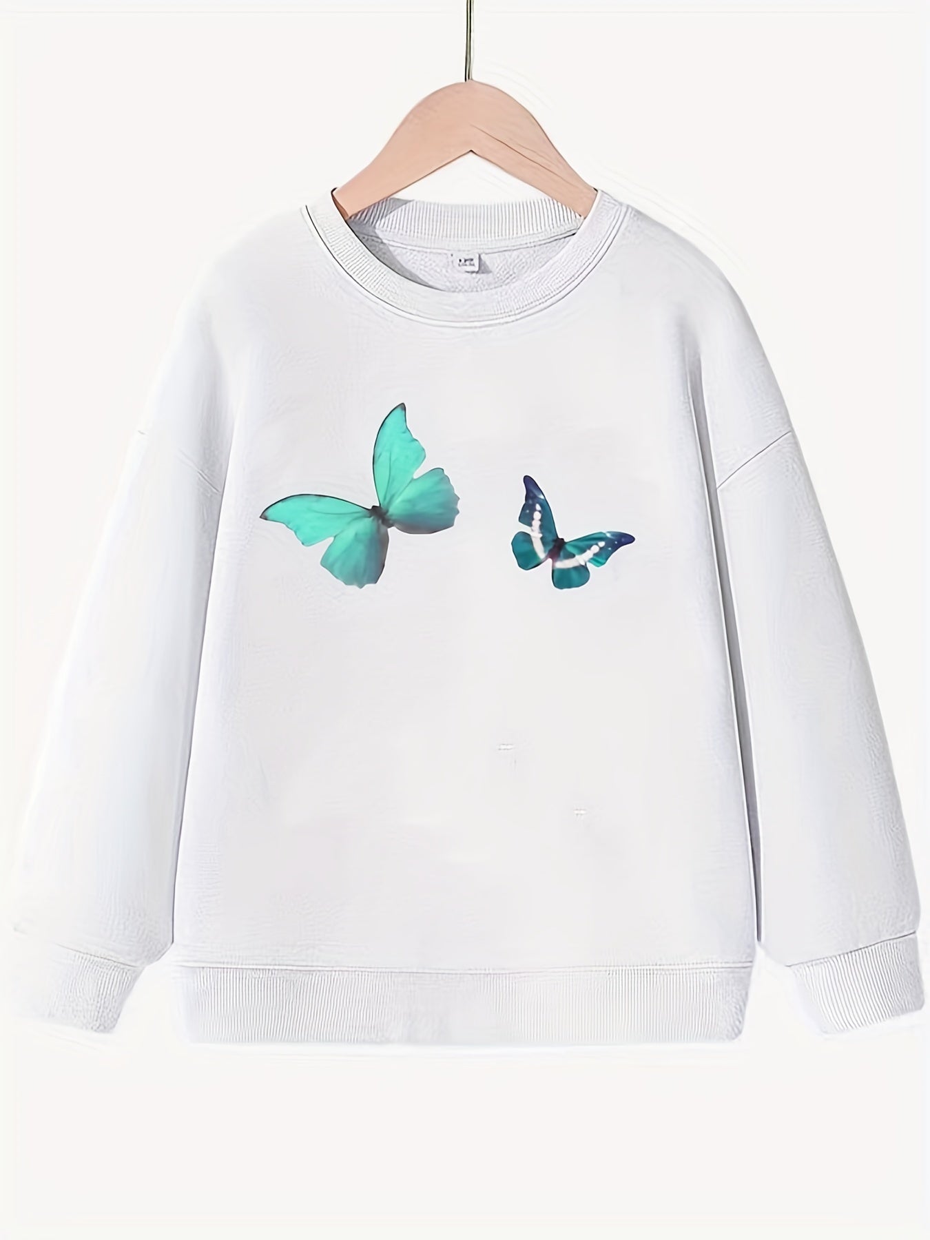 Butterfly Pattern Round Neck Sweatshirt For Girls Daily Party Long Sleeve Top