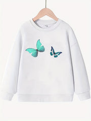 Butterfly Pattern Round Neck Sweatshirt For Girls Daily Party Long Sleeve Top