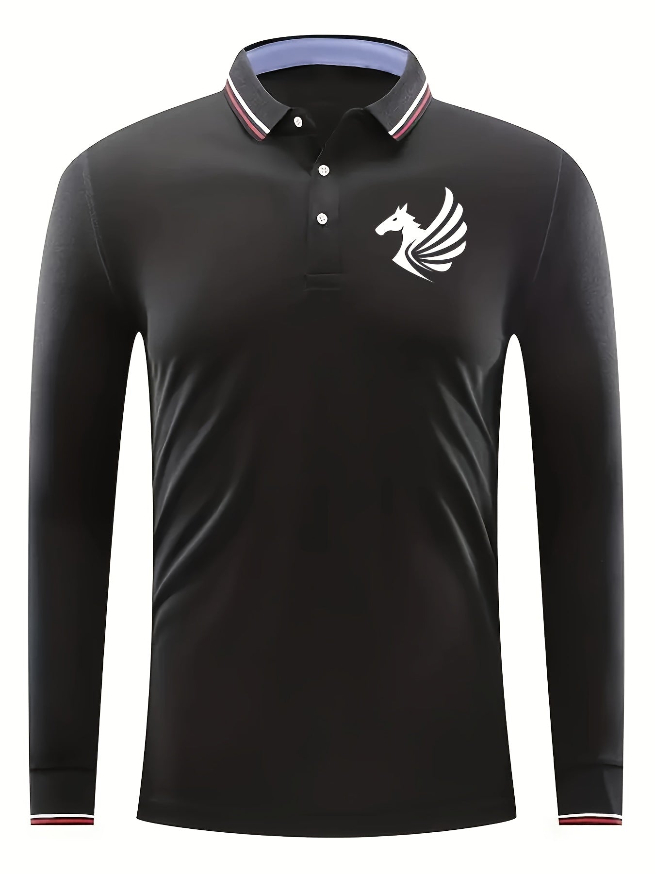 Men's Horse With Wings Print Golf Shirt Long Sleeve