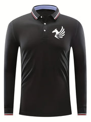 Men's Horse With Wings Print Golf Shirt Long Sleeve
