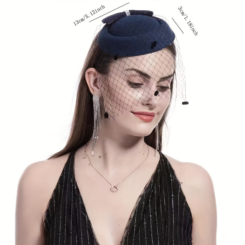 Bowknot Decor Fascinator Hats With Veil Pillbox Hat Velvet Hair Clip