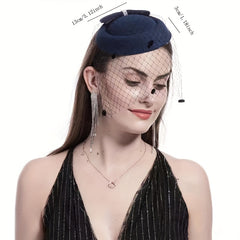 Bowknot Decor Fascinator Hats With Veil Pillbox Hat Velvet Hair Clip