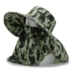 Wide Brim Sun Hat with Face Cover Breathable UV Protection Detachable