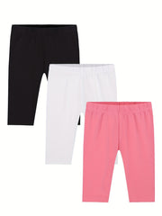 Girls Stretch Leggings & Shorts Set Elastic Waist Sporty Kids Clothes