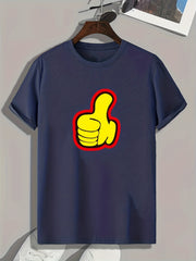 Thumb Up Pattern Print Men's Comfy Sports T shirt Graphic Tee