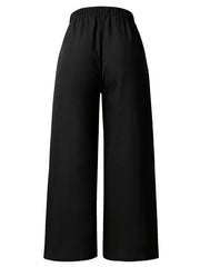 Elastic Waist Wide Leg Pants with Pockets