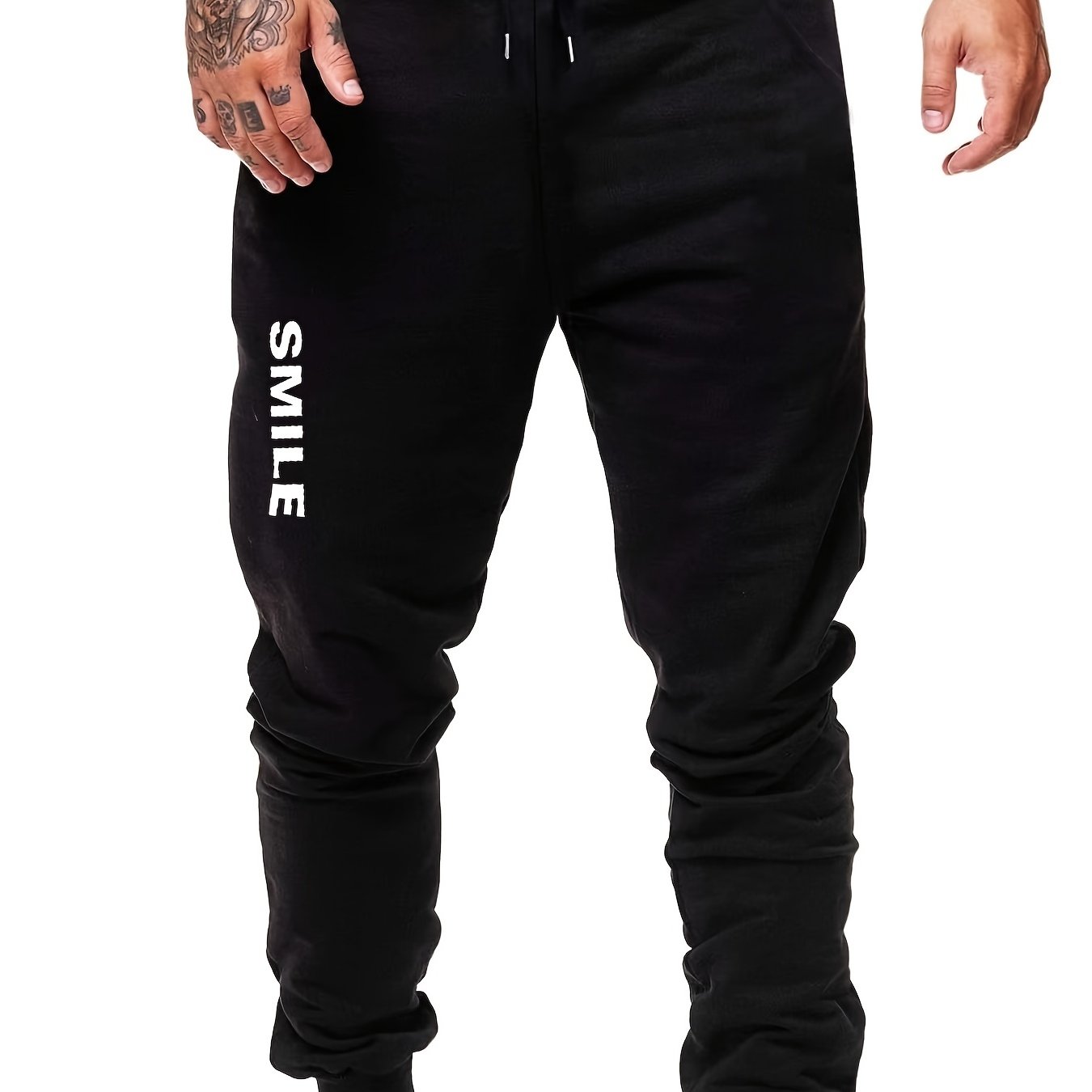 Men's Smile Word Print Joggers Drawstring Trousers