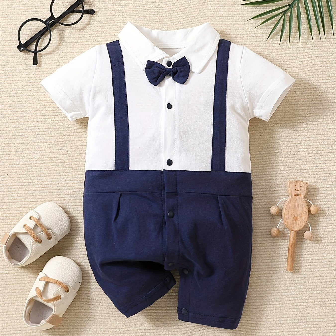 Baby Boy's Cotton Romper with Bowtie Collar