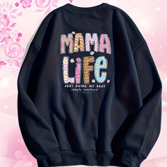 Mama Life Print Crew Neck Sweatshirt for Women