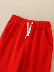 Girls' Animal Embroidered Joggers Pants Drawstring Pockets