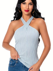 Ripple Slim Halter Top Sleeveless Summer Keyhole Sexy